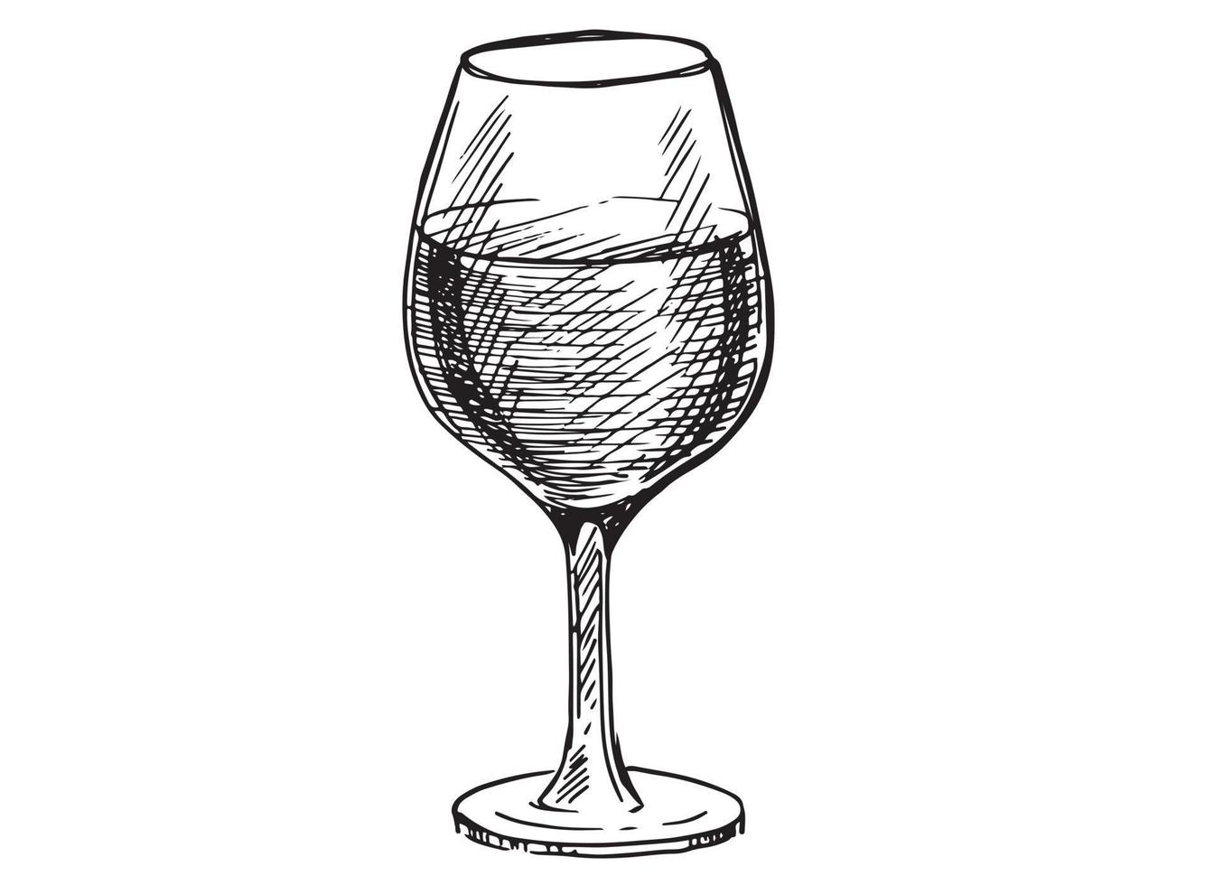 Wine glasses sketch vector illustration. Hand drawn label design elements.