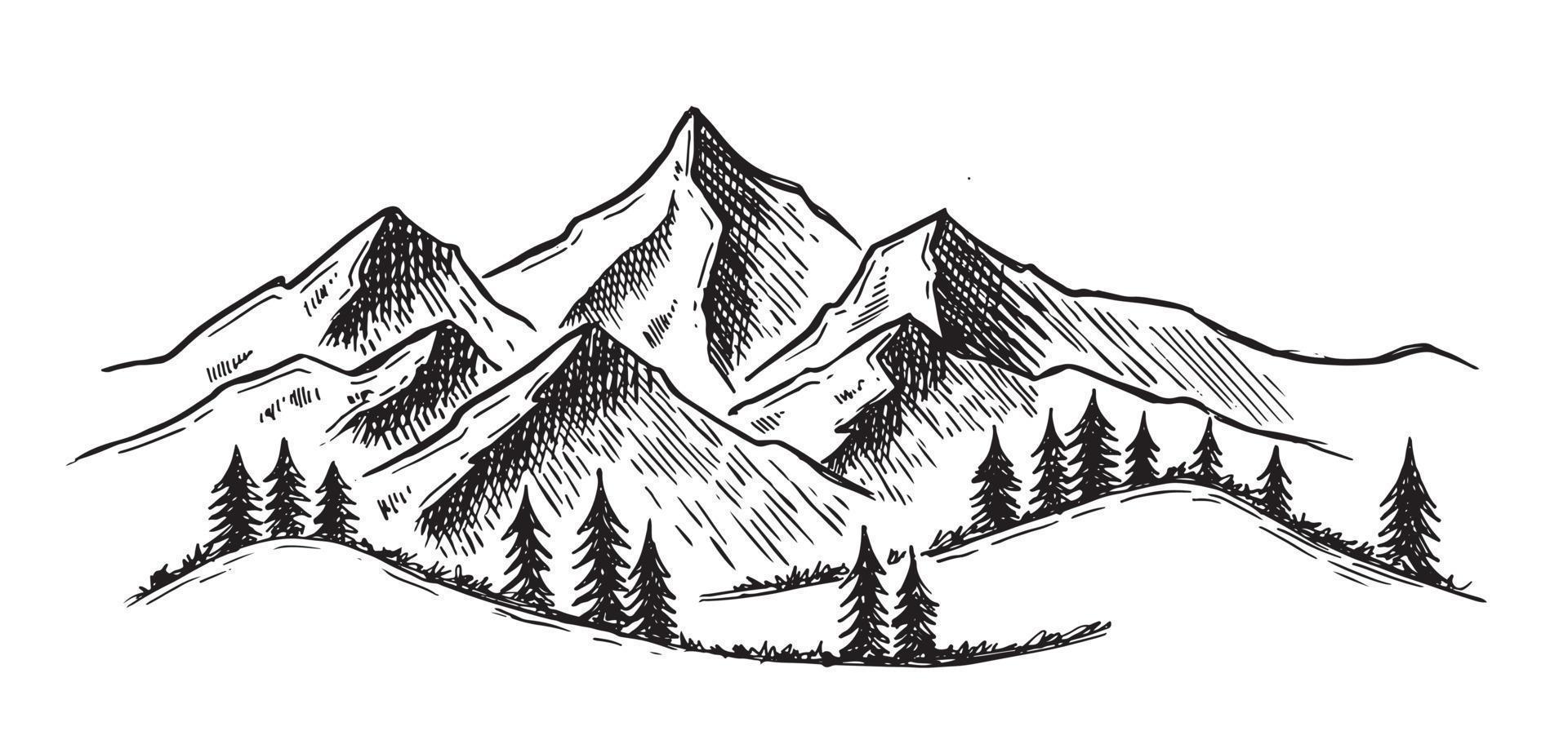 Landscape mountains. Hand drawn illustration. vector