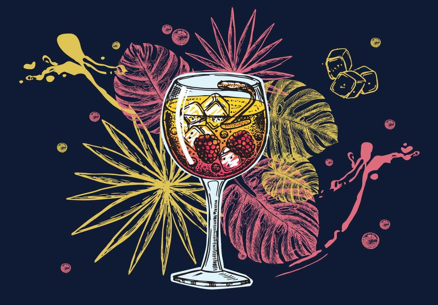 Cocktail menu design template. Alcoholic cocktails hand drawn. vector