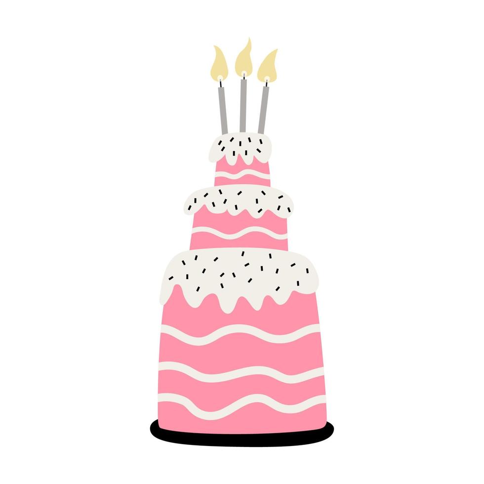 Birthday  cake with candles hand drawn flat illustration vector