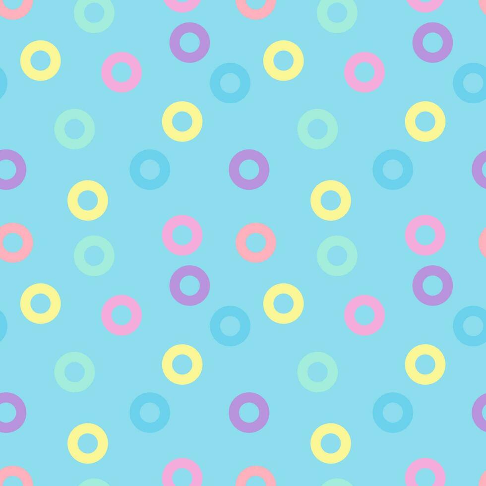 Pastel color small donut circle pattern seamless background on blue background. vector