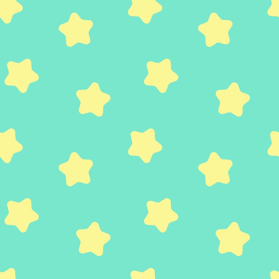 Seamless background with yellow stars pattern on pastel green background. vector
