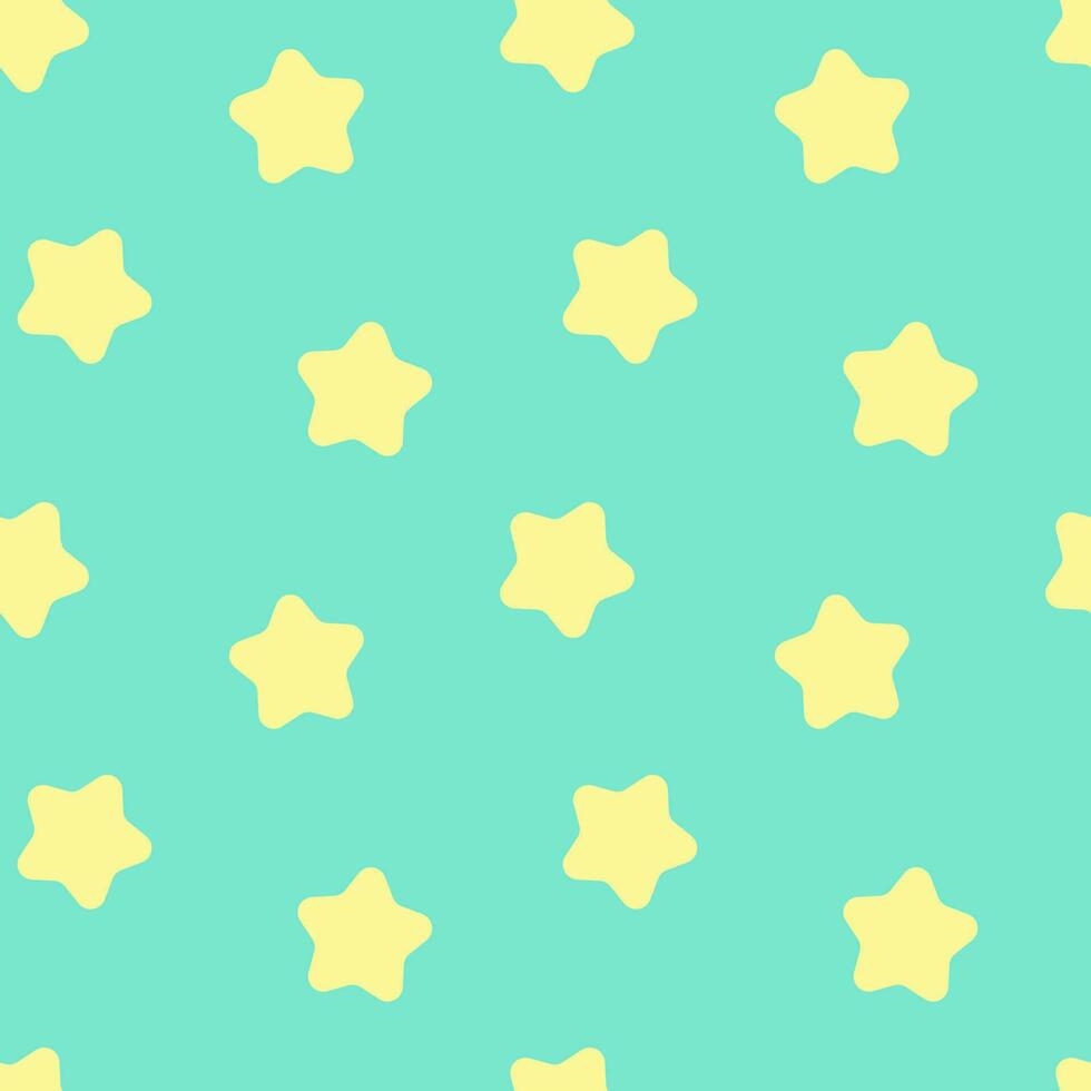 Seamless background with yellow stars pattern on pastel green background. vector