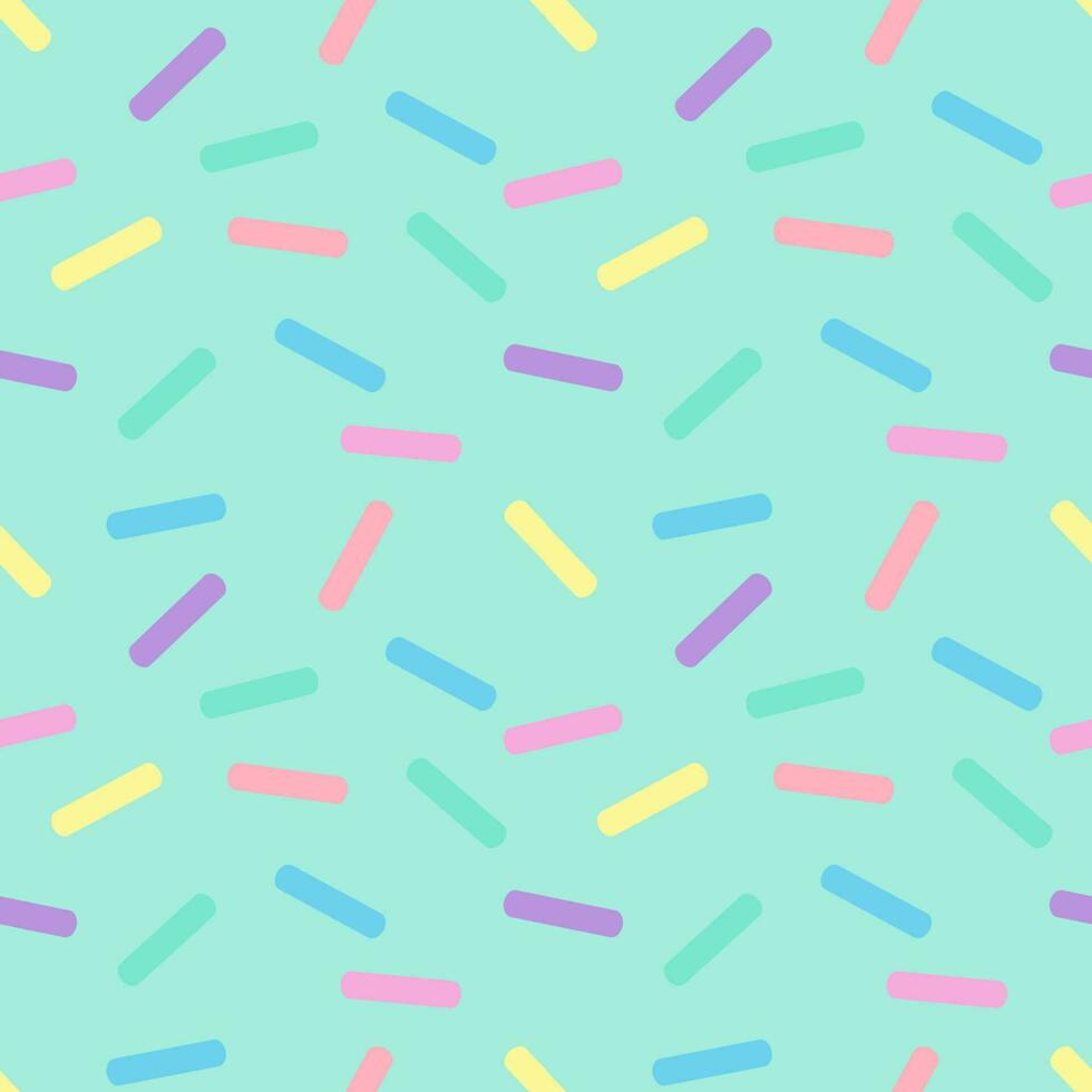 Seamless background with striped toppings sprinkled on pastel green background. vector