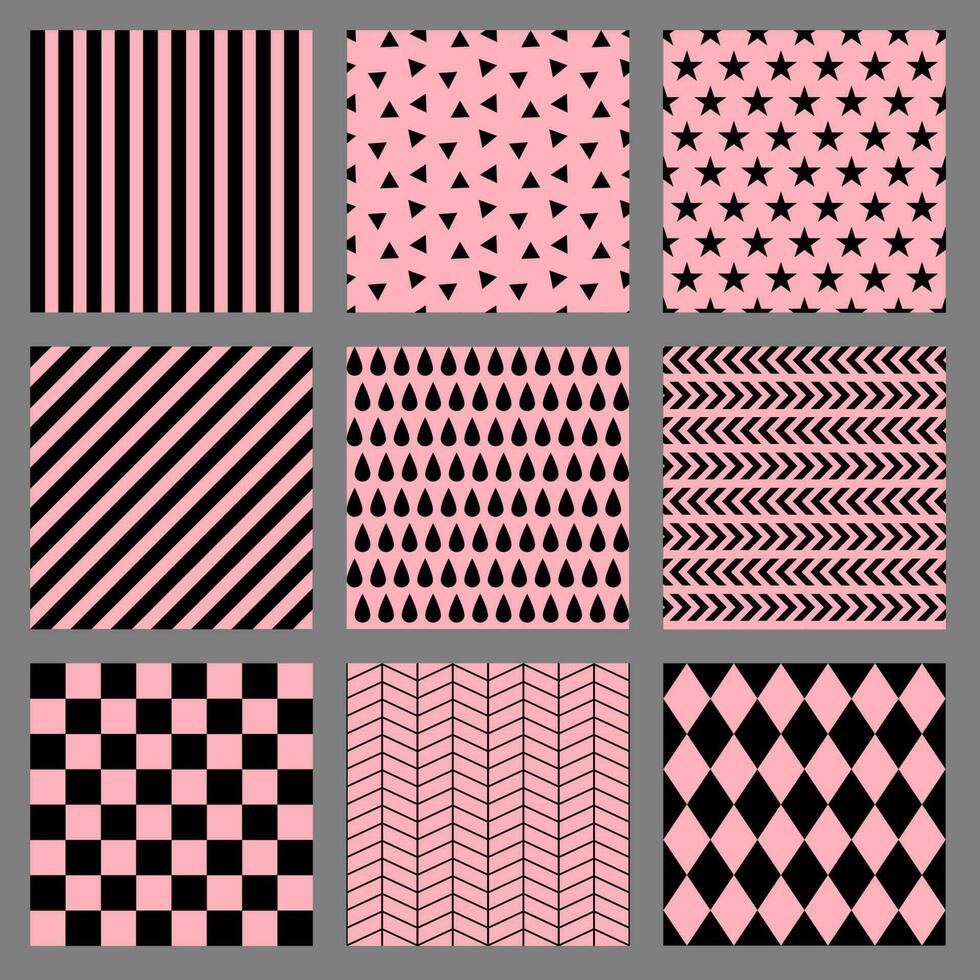bundle seamless background black pink background geometric pattern vector