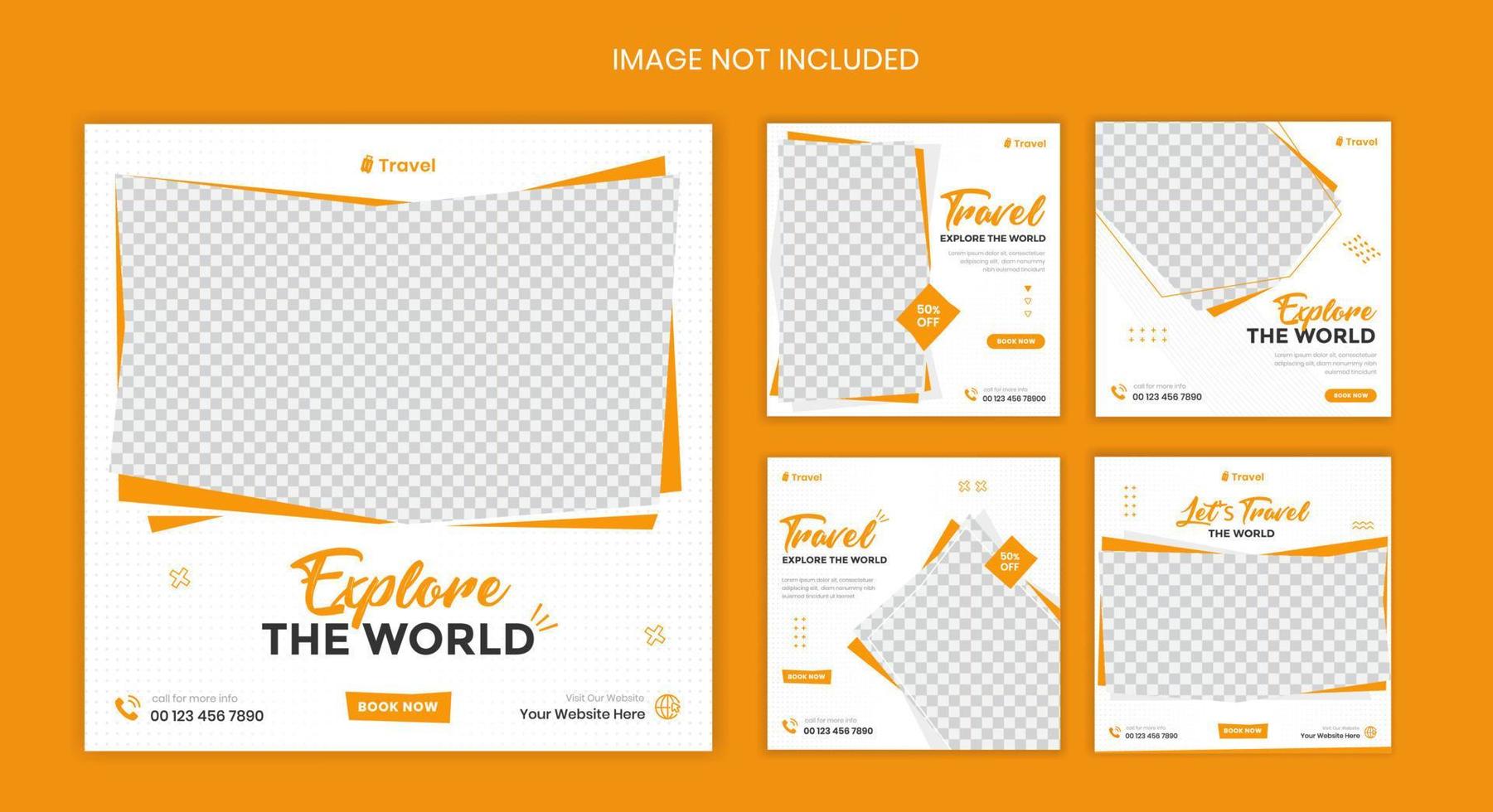 Abstract Travel social media post design, holiday vacation square post template, travel banner vector