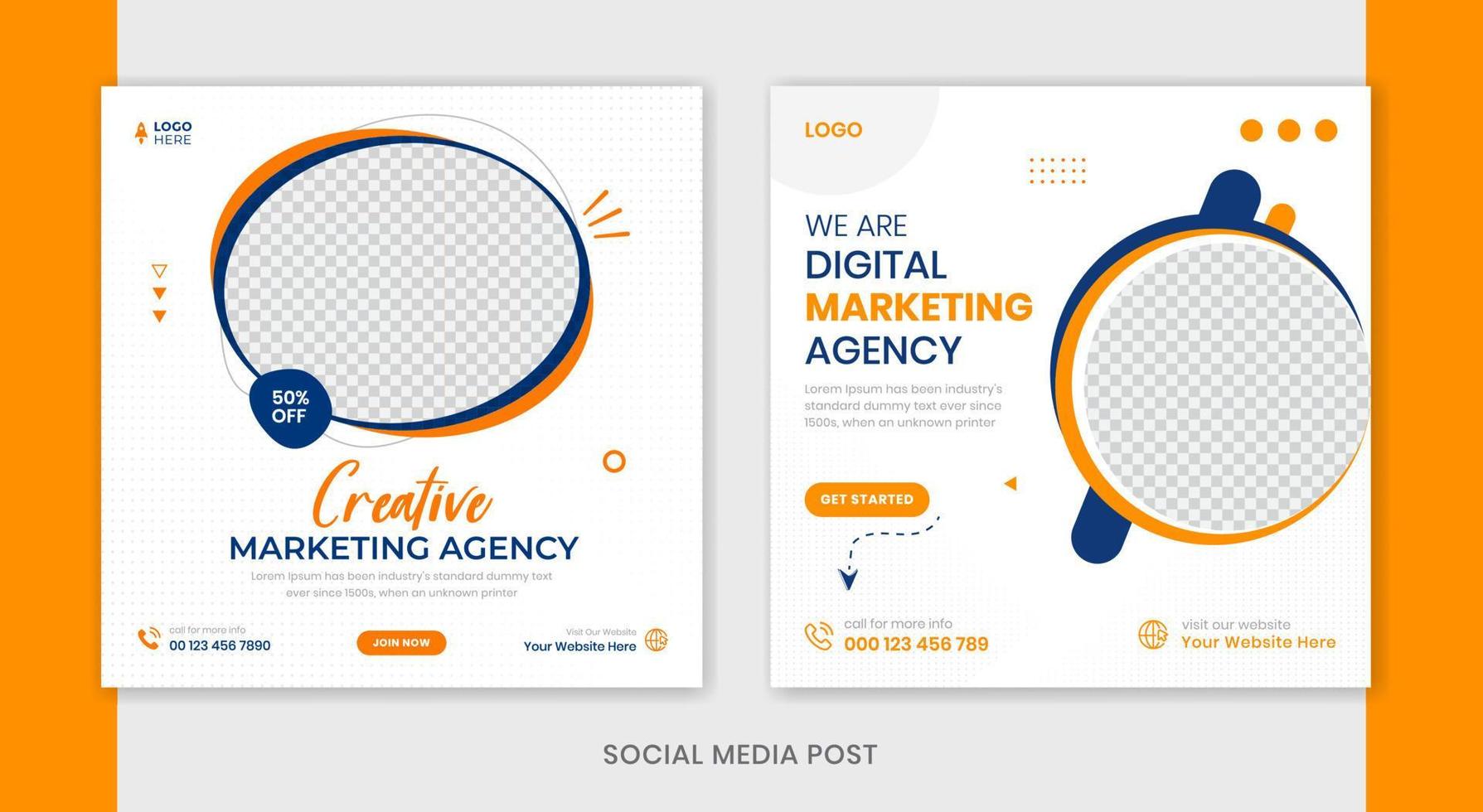 Orange corporate social media post design, business post design, digital marketing square template vector