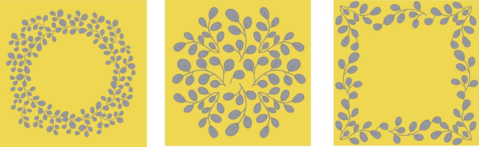 Summer Set. Botanical circular design pattern. Tree branches with leaves in green. Frames of plant elements vector