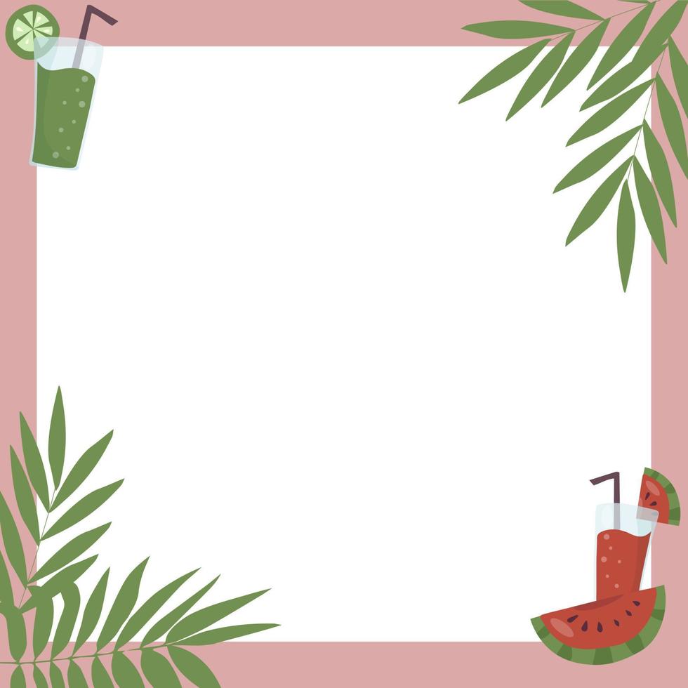 Square frame with palm leaves. Vacation and beach party concept. vector