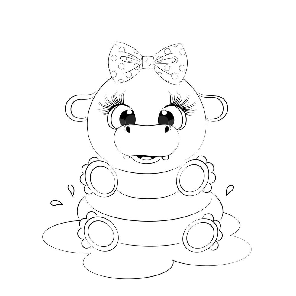 Coloring book Hippo cute cartoon vector illustration