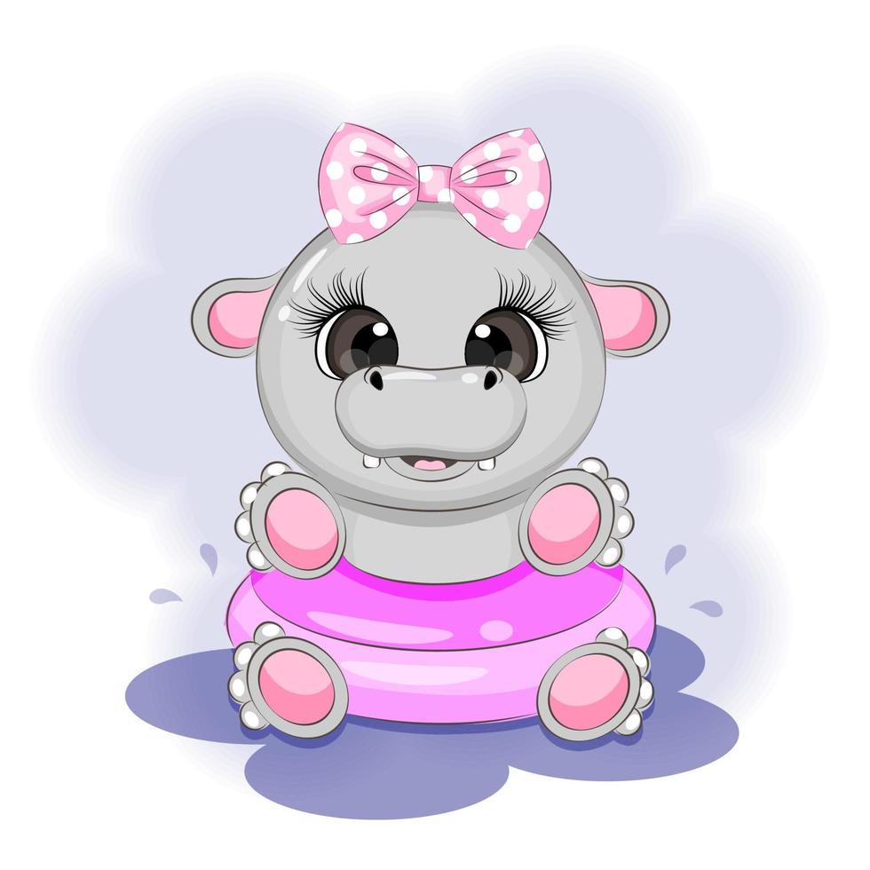 Hippo cute cartoon illustration, textile printing, package design, postcards, interior design vector illustration