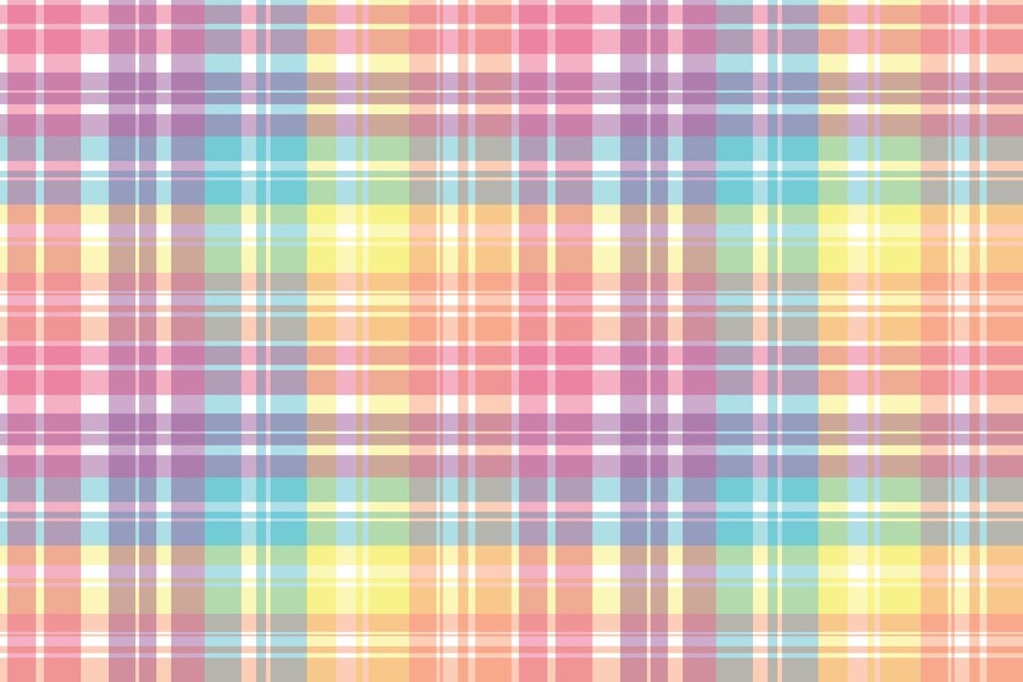 Madras check Rainbow Pastel Color A pattern with brightly colored stripes of varying thickness that intersect to create uneven checks. Typically used on shirts Fabric. vector