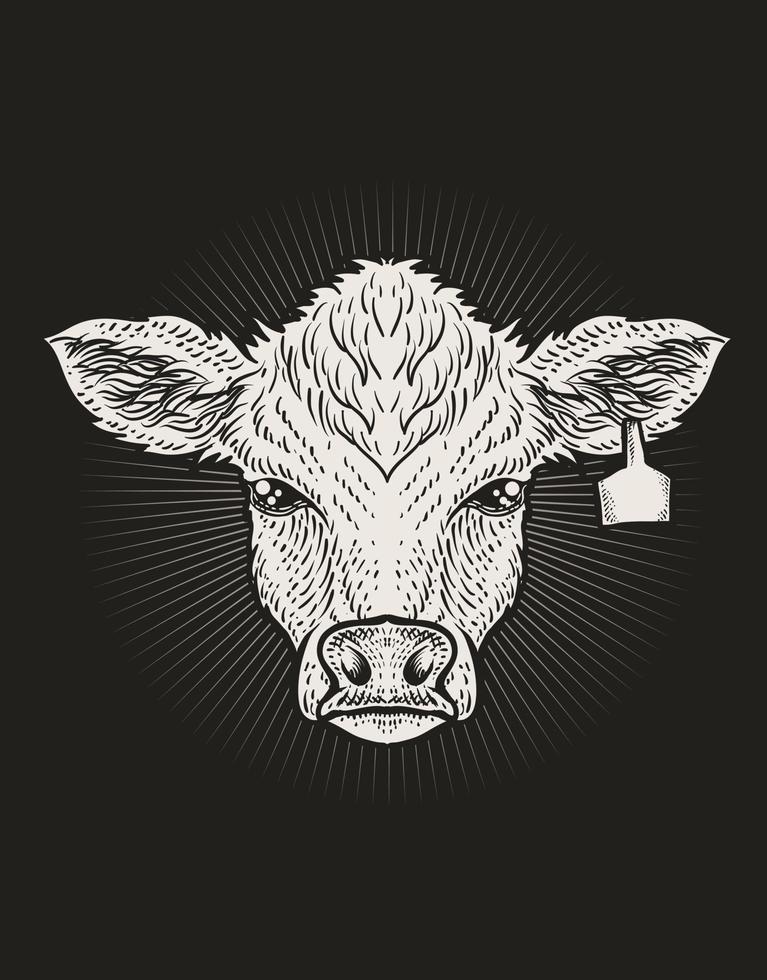 ilustración cabeza de vaca estilo de grabado vintage vector