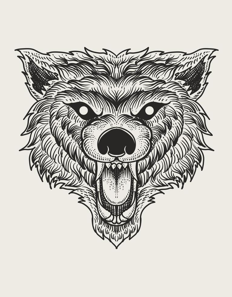 ilustración cabeza de lobo rugiente sobre fondo blanco vector
