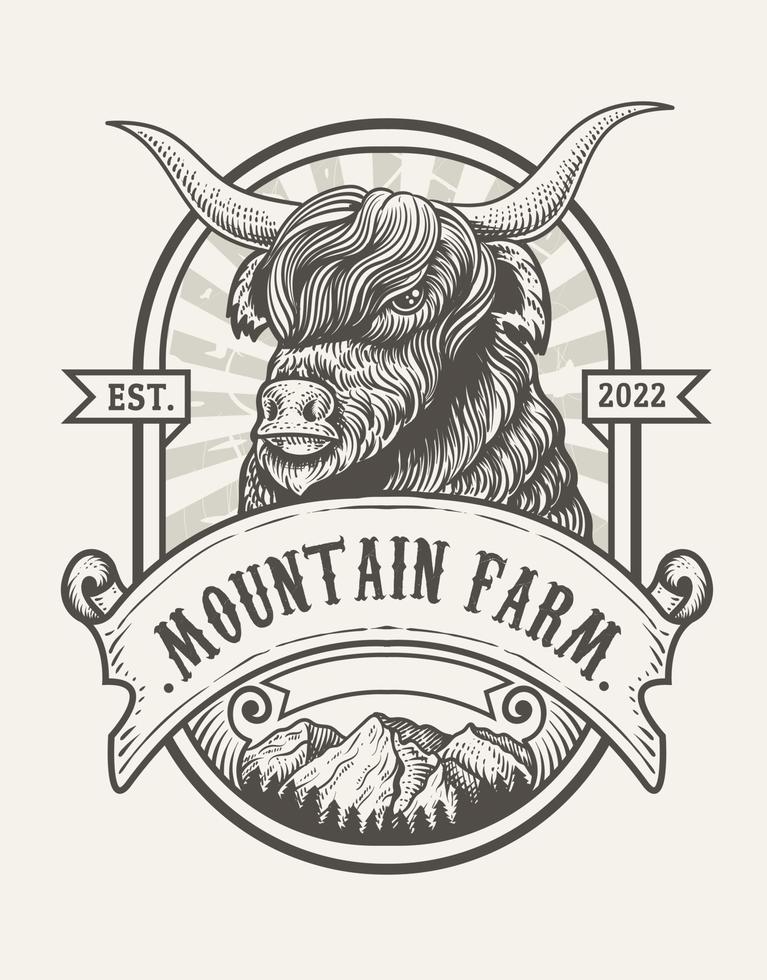 logotipo de granja de montaña - logotipo de granja retro vector