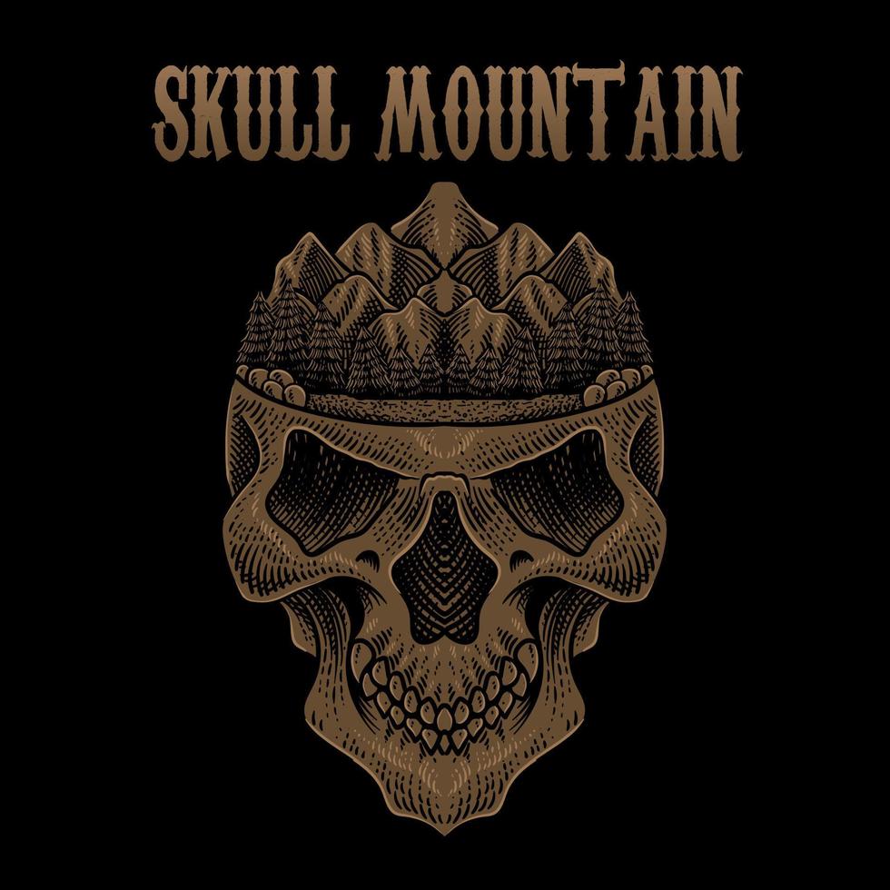Illustration skull mountain on black background vector
