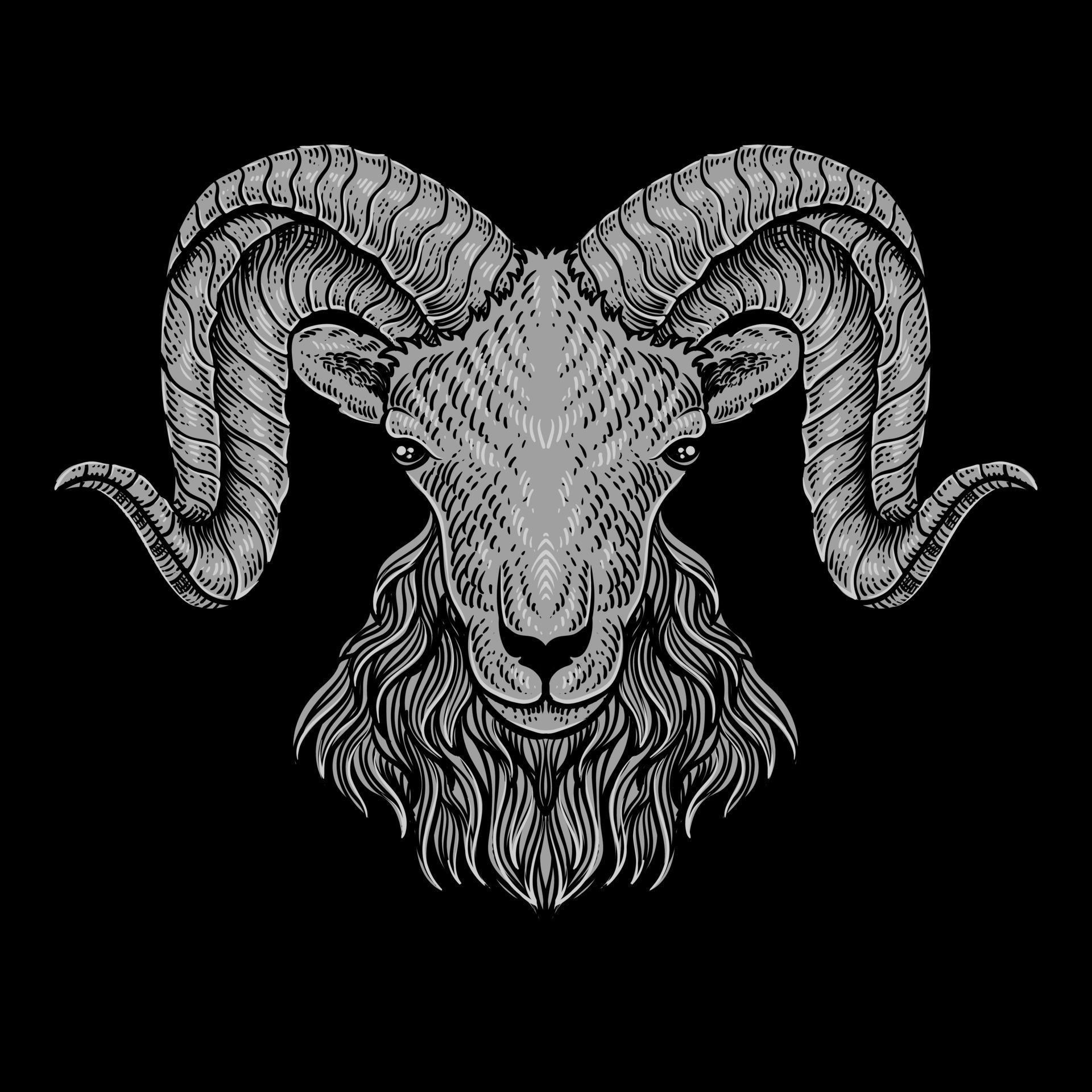 Illustration goat head on black background 8361462 Vector Art at Vecteezy