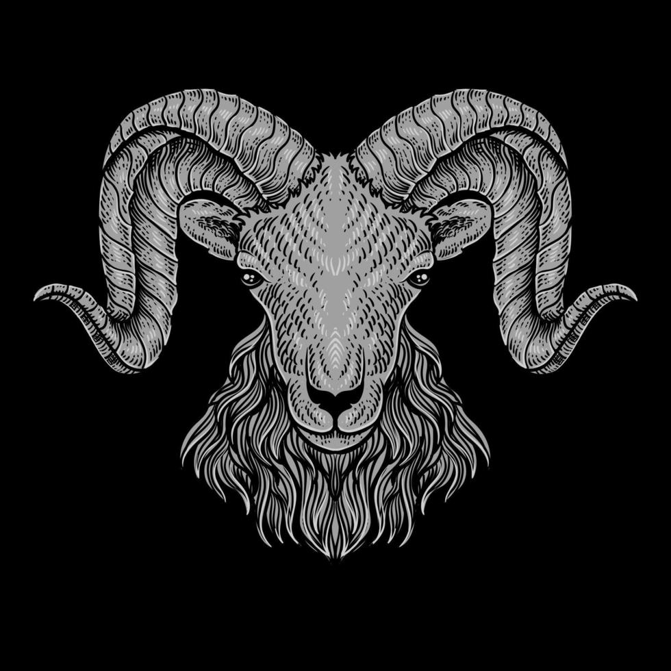 ilustración cabeza de cabra sobre fondo negro vector