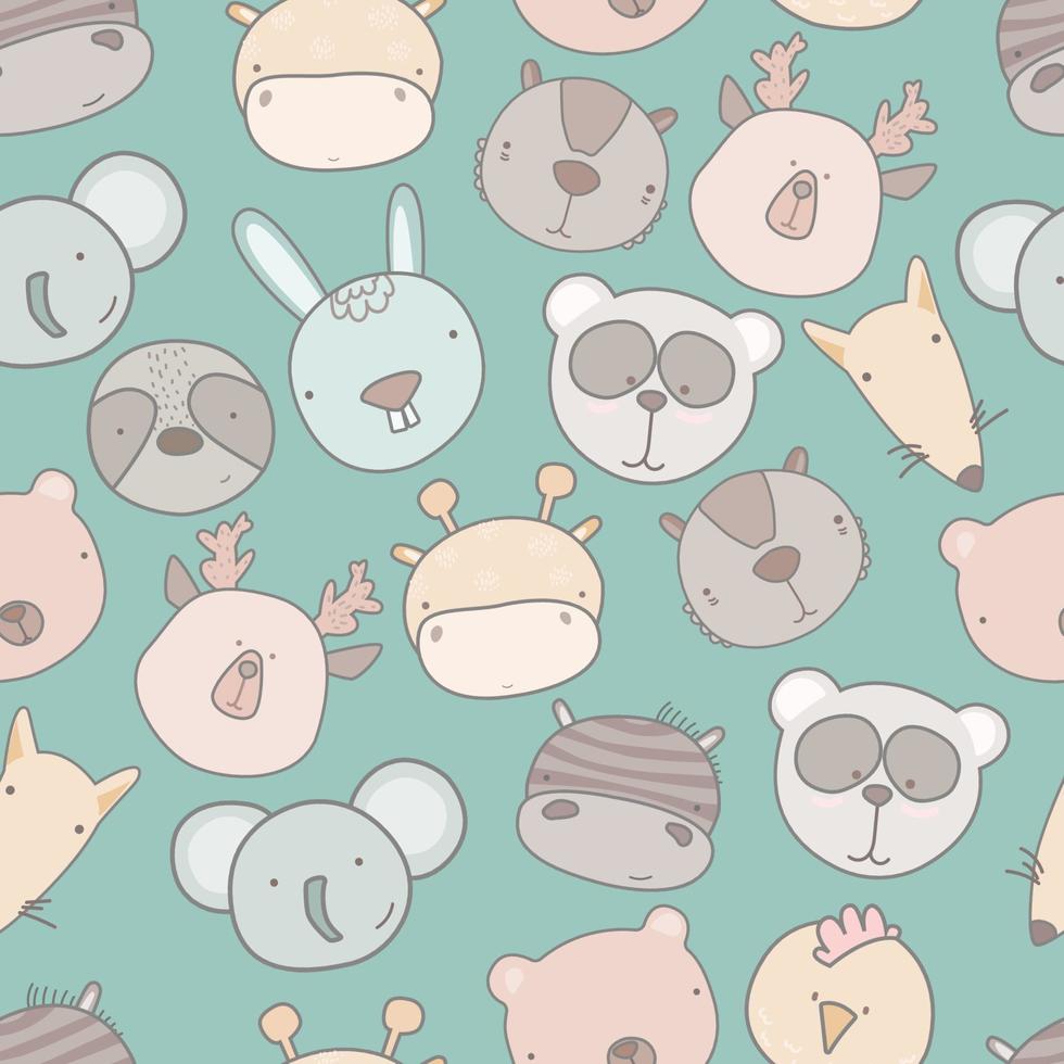 Child seamless pattern with hand drawn animals. Seamless background with funny animals head.  baby style great for fabric and textile, wallpapers vector