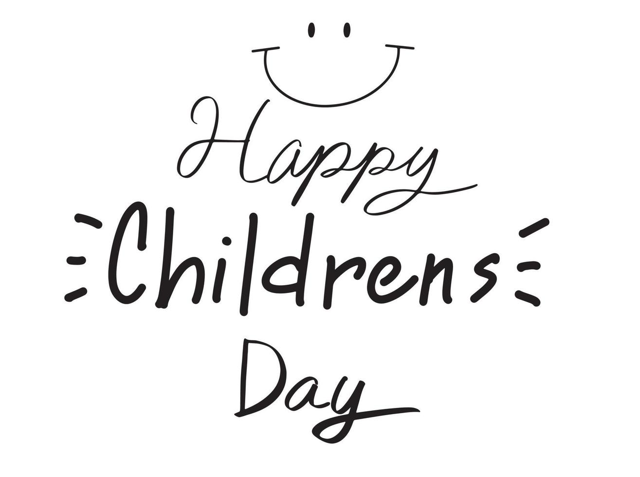 Happy children day font calligraphy hand written happy smile face symbol activity freedom baby kid boy girl young friend school education family celebration festival imagination summer vacation vector