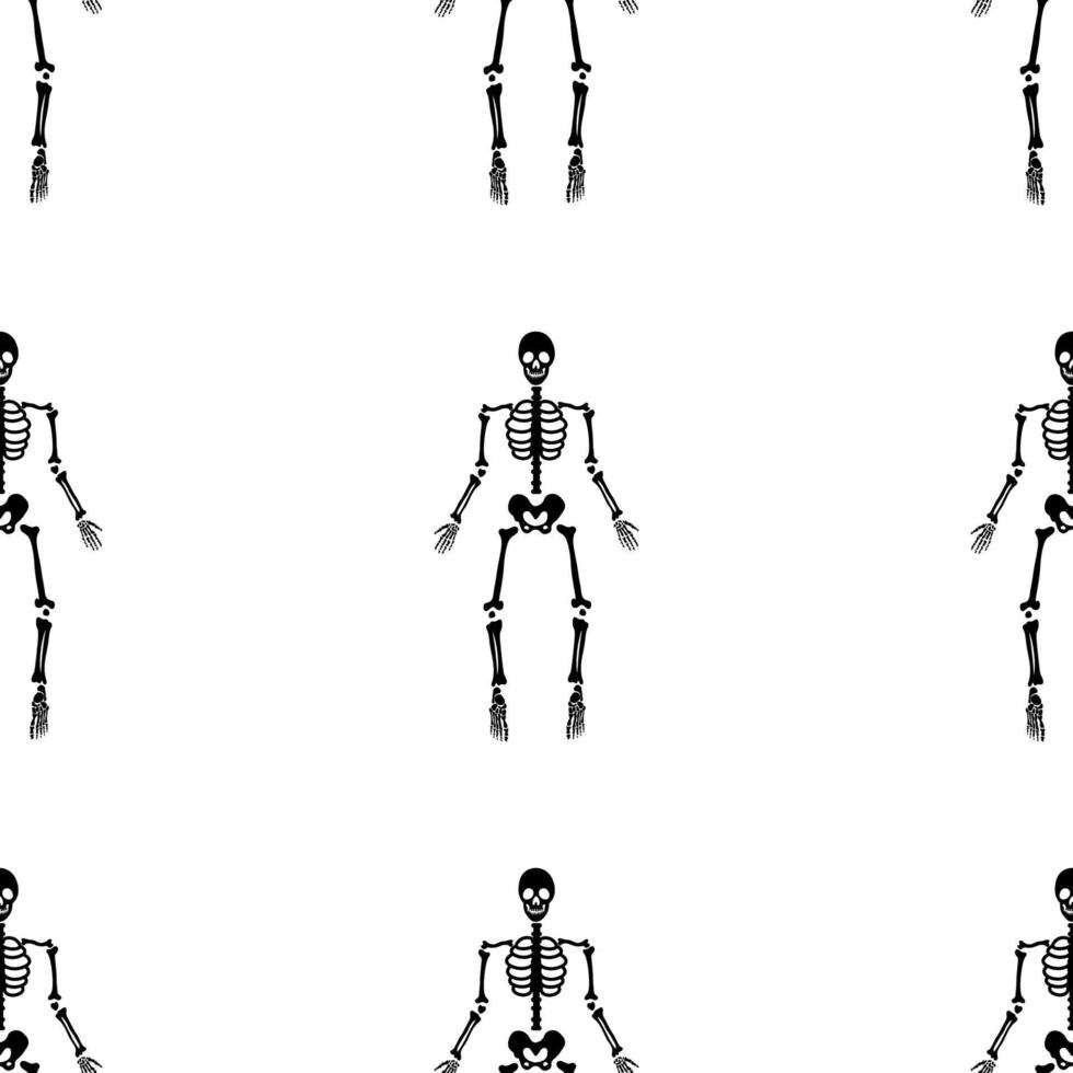 Black skeletons in various poses pattern. Halloween design. Perfect for fall, holidays, fabric, textile. Seamless repeat swatch. vector