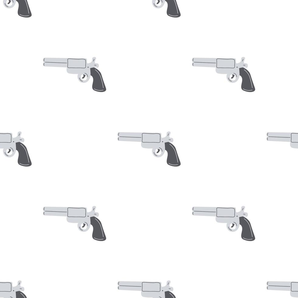 Revolver of gun seamless pattern. Wild West theme. Hand drawn colored trendy Vector print. Cartoon kids picture.