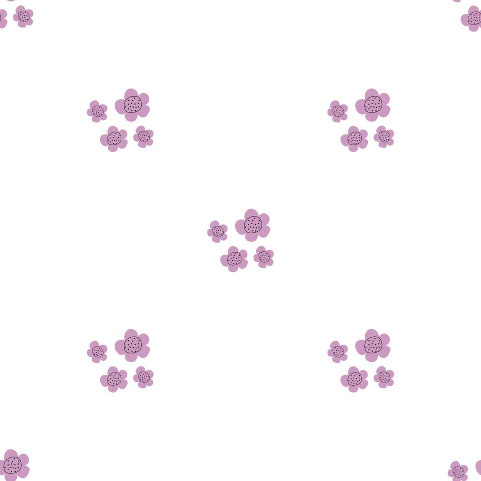 Floral seamless vector pattern with flowers. Spring flora. Simple hand-drawn kids style. Pretty ditsy for fabric, textile, wallpaper. Digital paper in white background