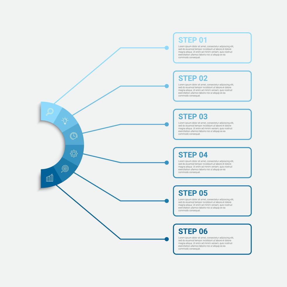 diseño infográfico de línea de tiempo con iconos y 6 opciones o pasos. infografía para el concepto de negocio vector