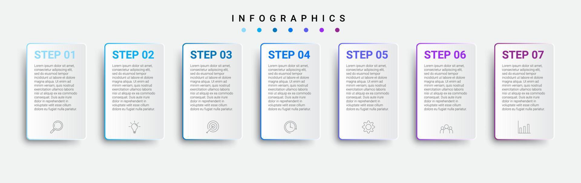 timeline infographic design with icons and 7 options or steps. infographics for business vector
