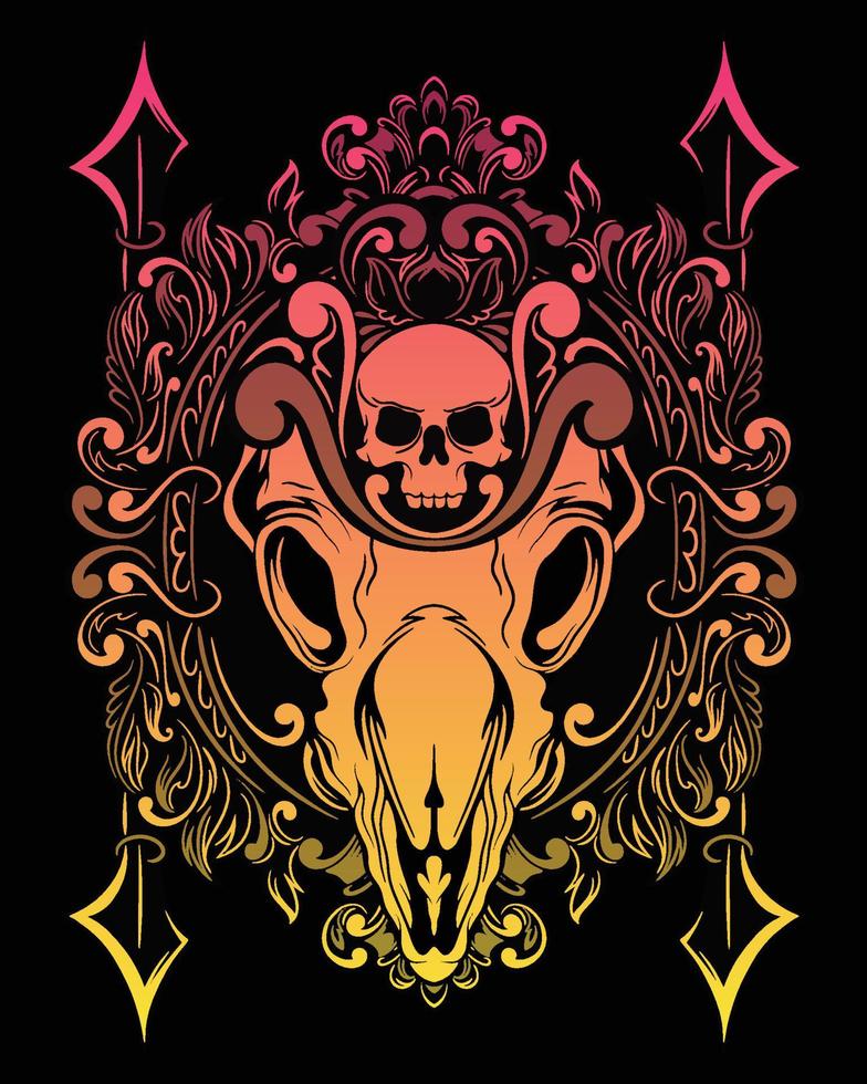 Animal Skull artwork illustration and t shirt design Premium Vector