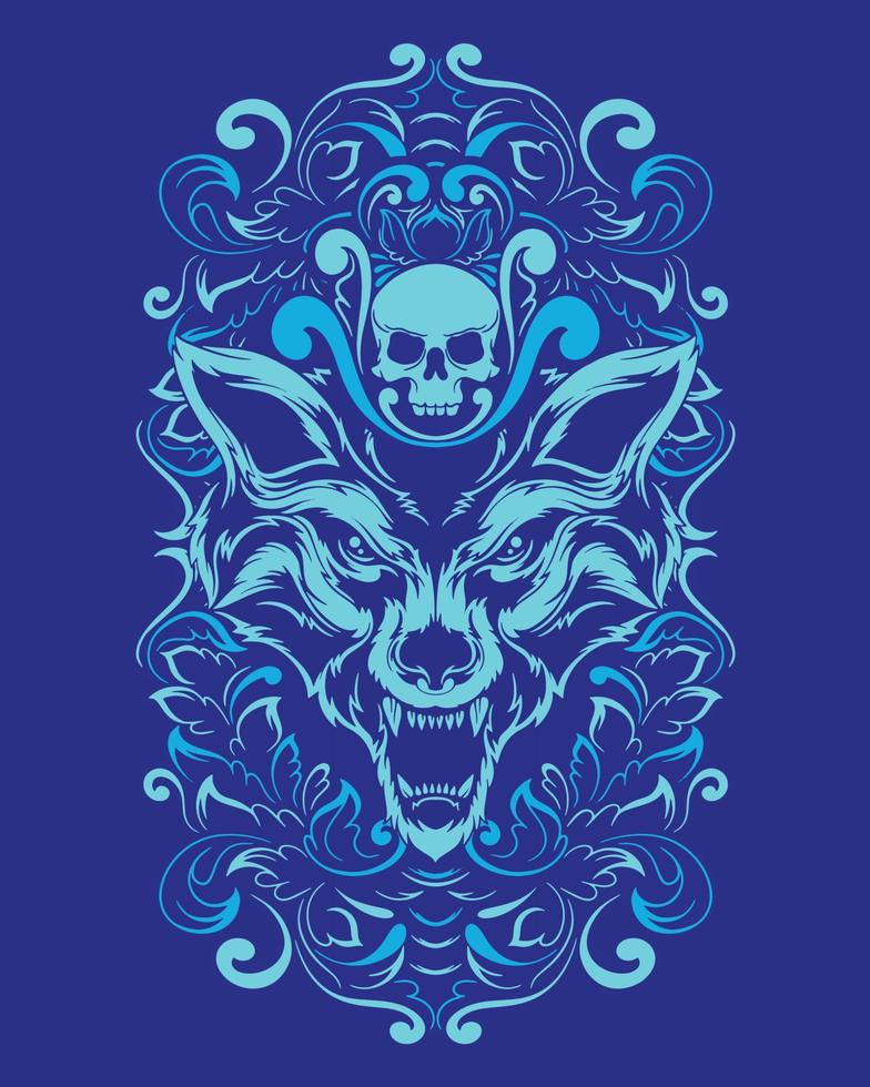 ilustración de ilustraciones de lobo y diseño de camiseta vector premium