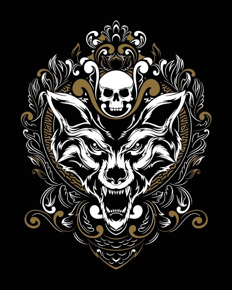 ilustración de ilustraciones de lobo y diseño de camiseta vector premium