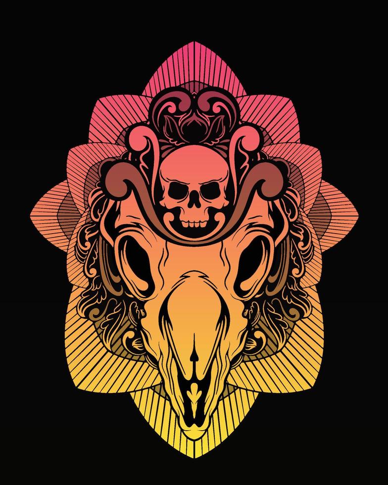 ilustración de ilustraciones de cráneo animal y diseño de camiseta vector premium