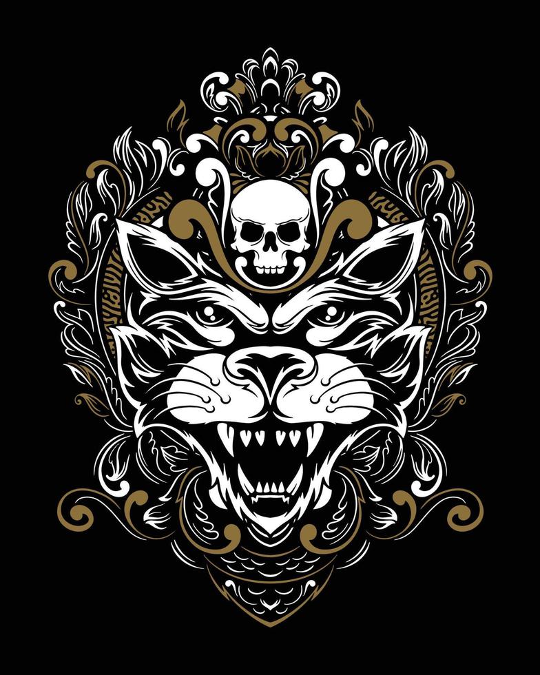 ilustración de arte de gato y diseño de camiseta vector premium