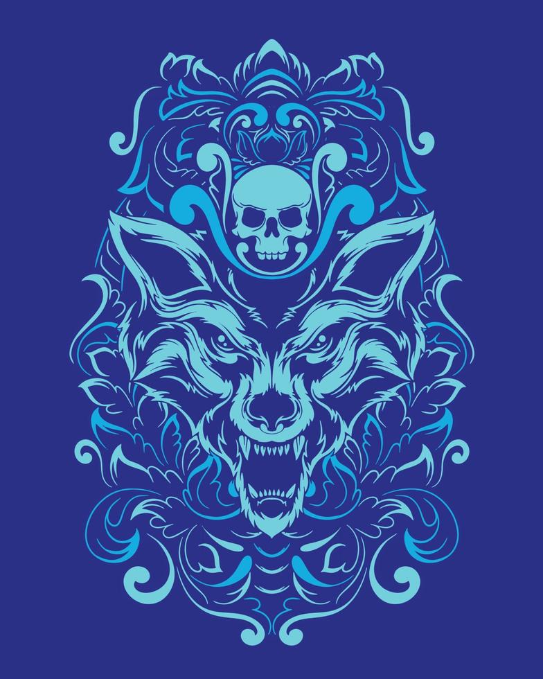 ilustración de ilustraciones de lobo y diseño de camiseta vector premium