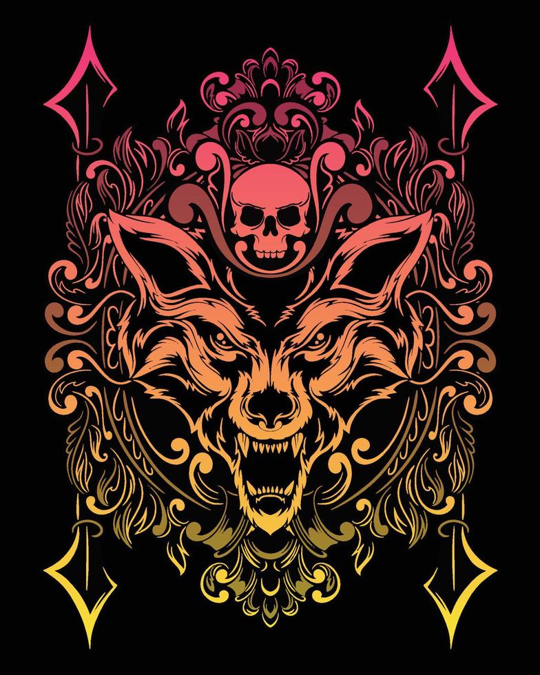 wolf artwork illustration and t shirt design Premium Vector