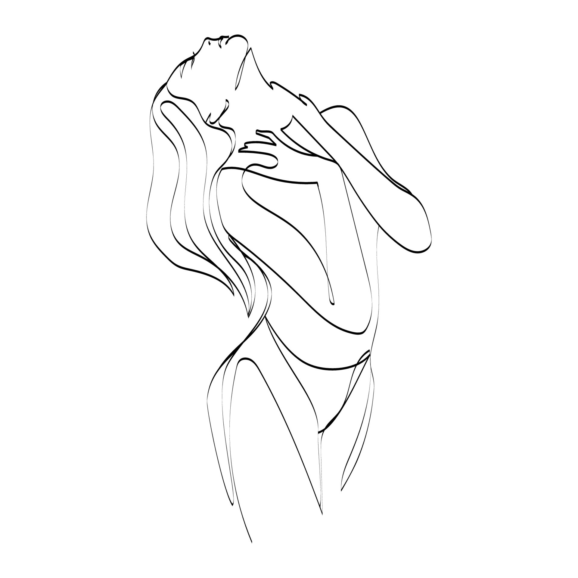 Beautiful young woman line art vector illustration.Girl model in