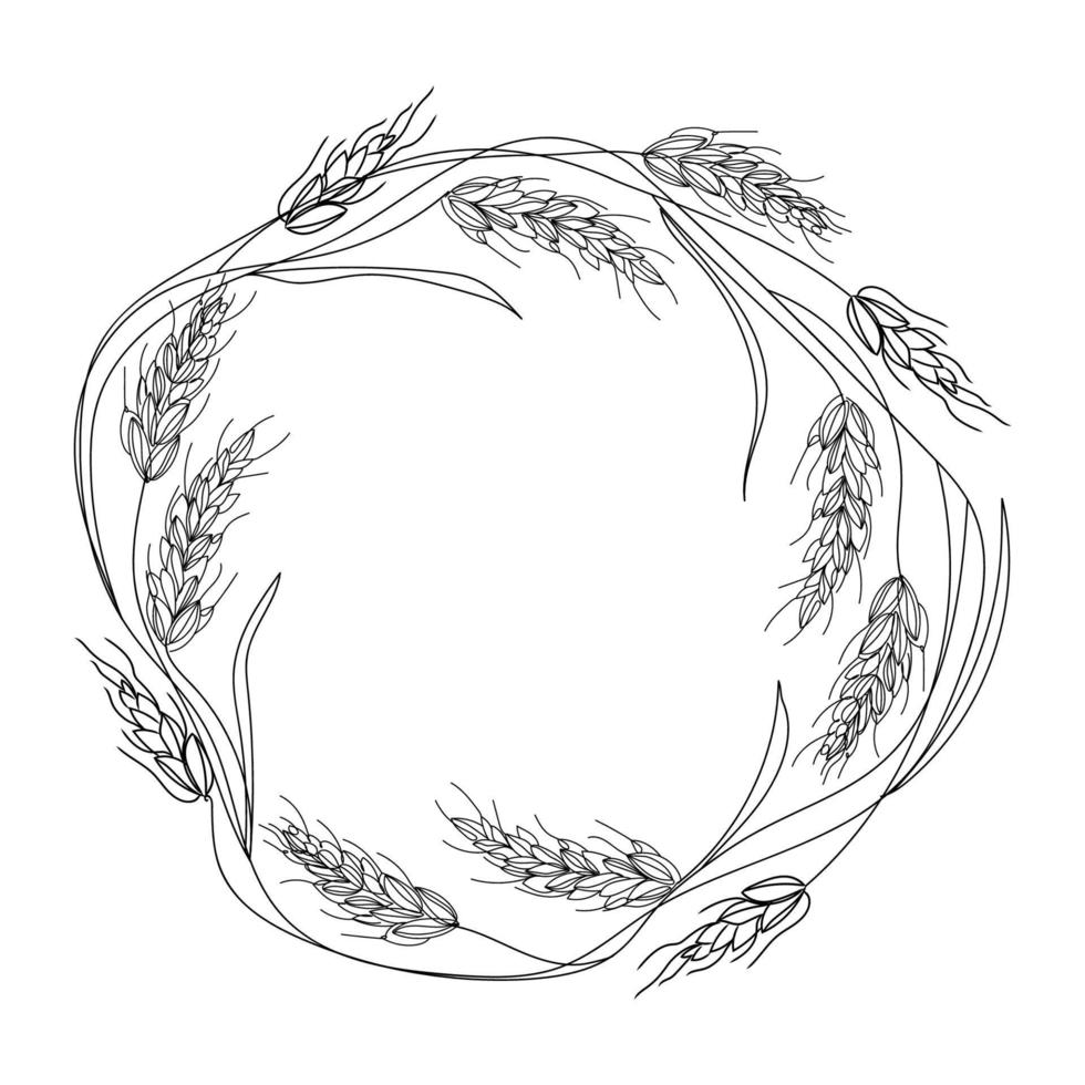 Wreath Round frame made of wheat or rye ears sketch drawing vector ...