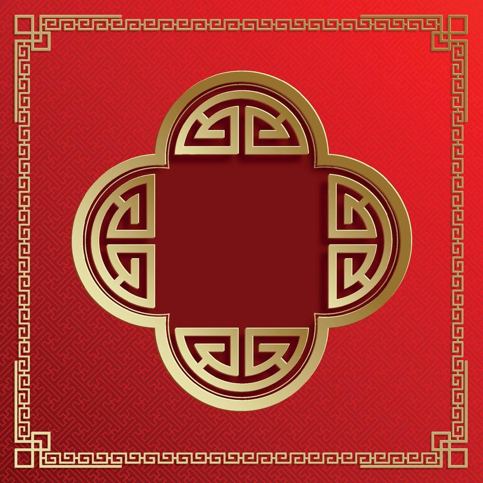 Chinese frame with oriental Asian elements on color background, vector