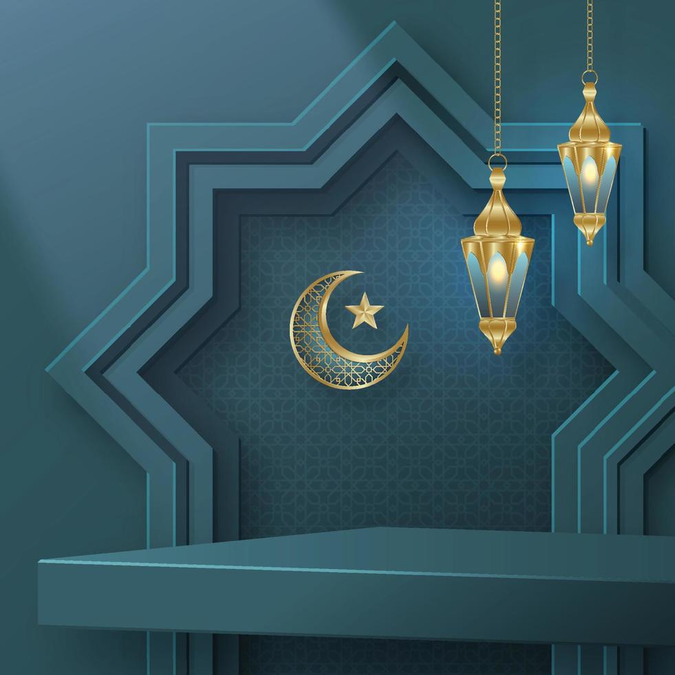 Islamic 3d podium round stage on color background vector