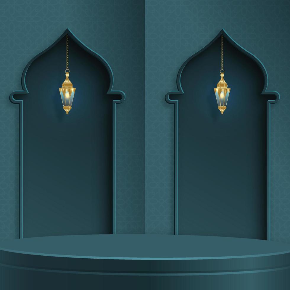 Islamic 3d podium round stage on color background vector