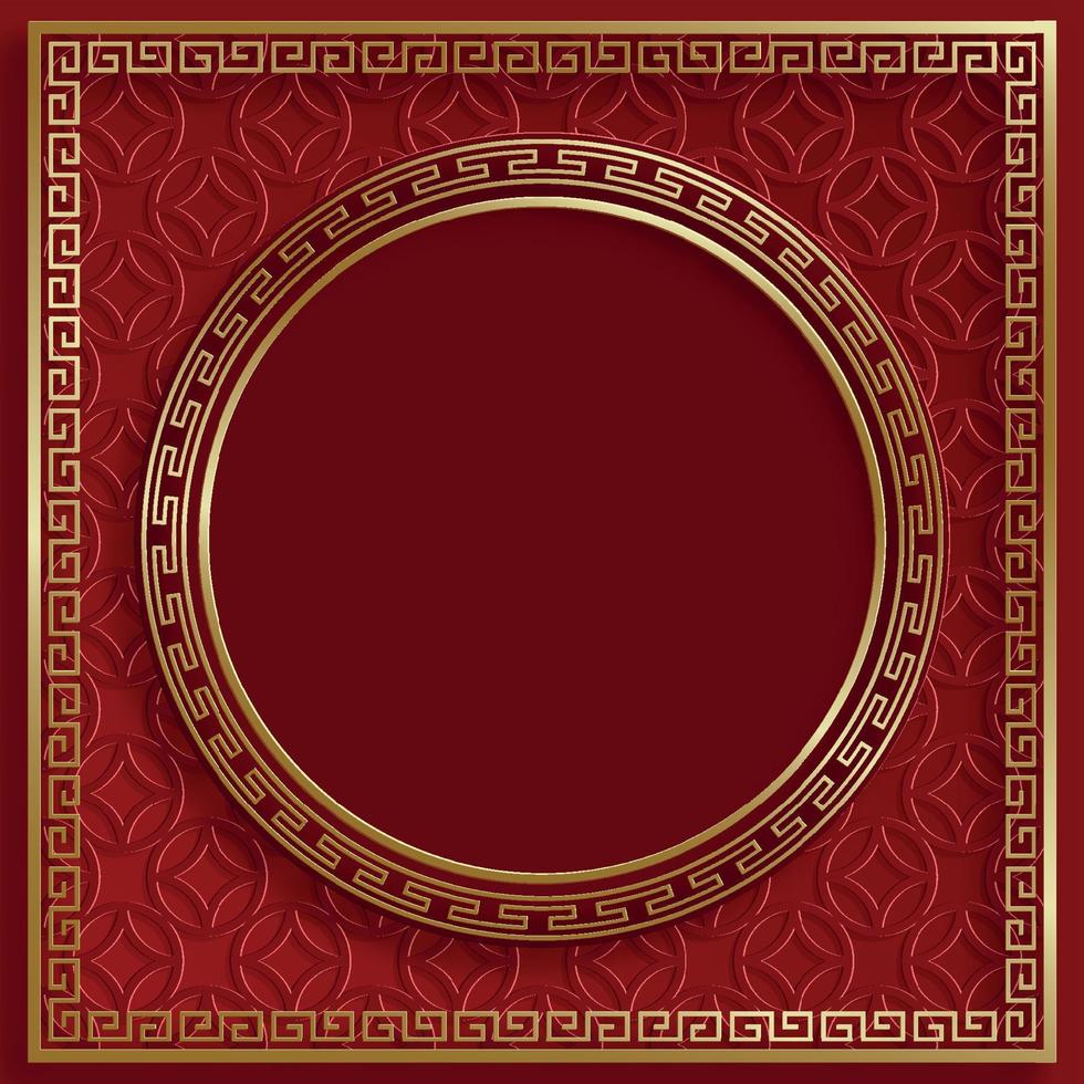 Chinese frame with oriental Asian elements on color background vector