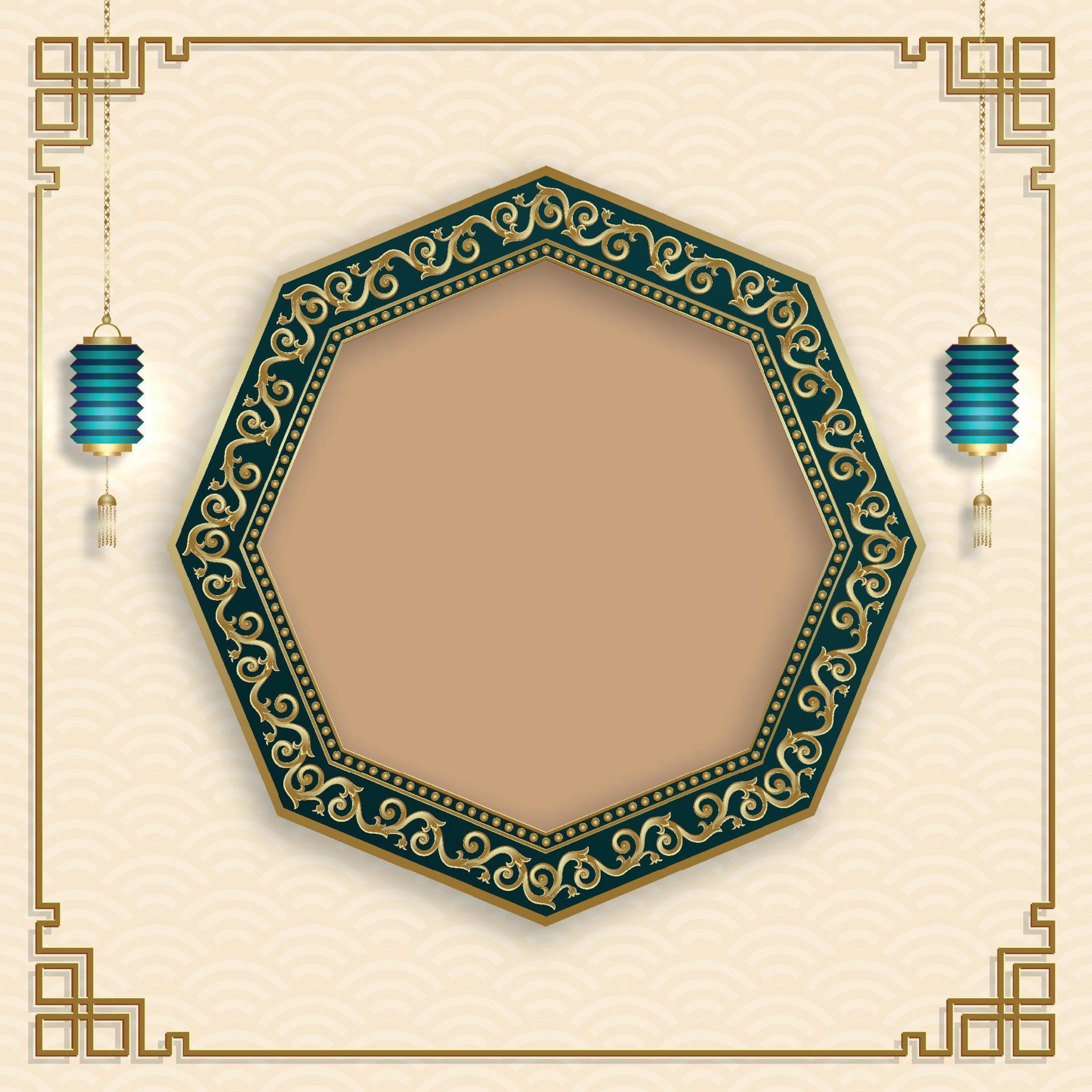 Chinese frame with oriental Asian elements on color background 8361858