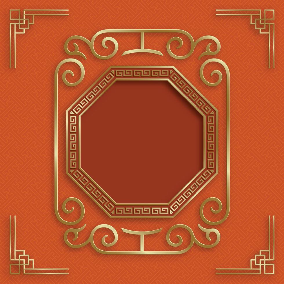 Chinese frame with oriental Asian elements on color background vector