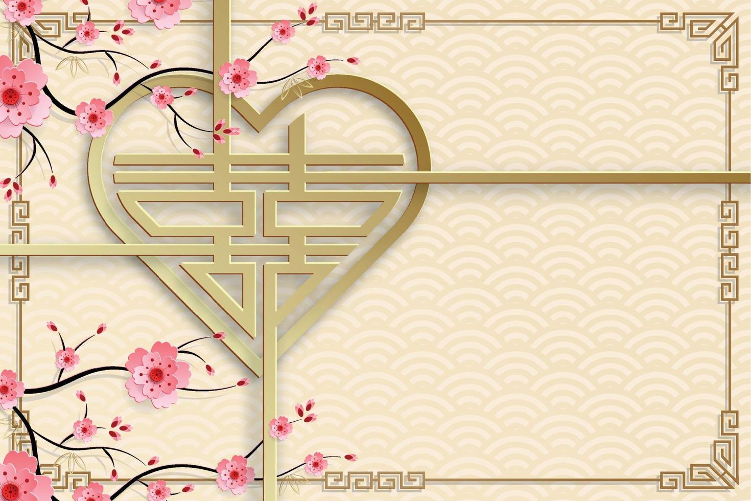 Chinese frame with oriental Asian elements on color background, vector