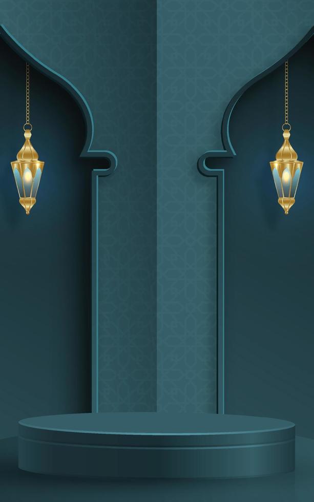 Islamic 3d podium round stage on color background vector