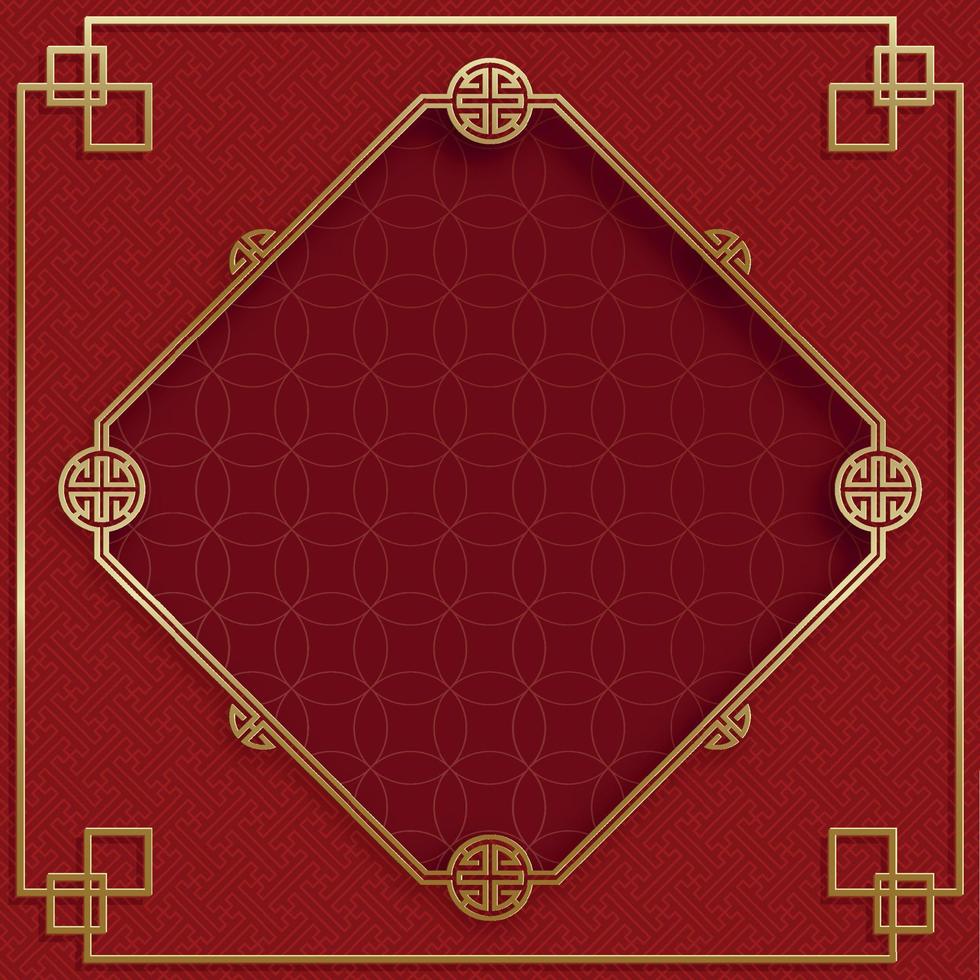 Chinese frame with oriental Asian elements on color background vector