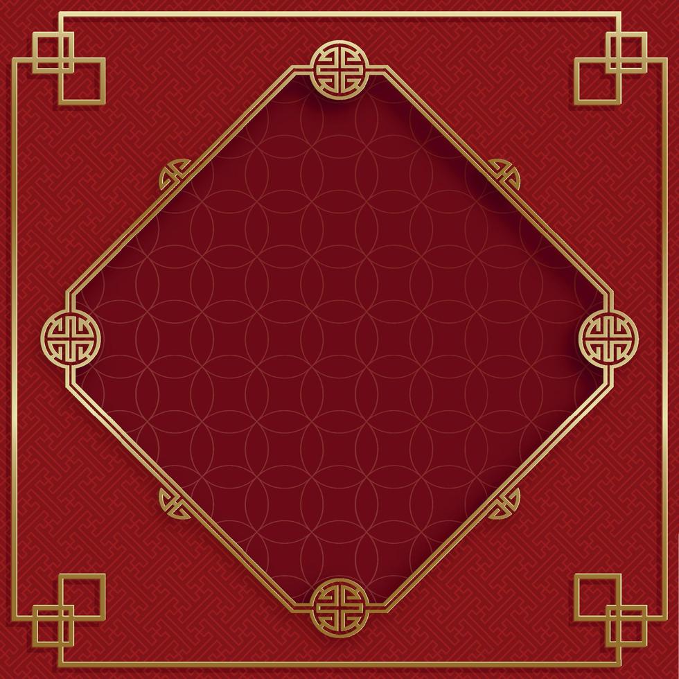 Chinese frame with oriental Asian elements on color background vector