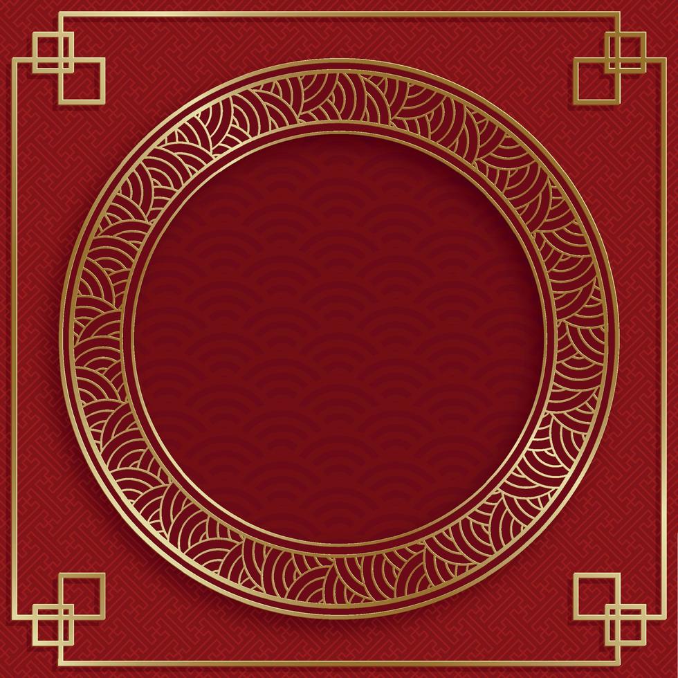 Chinese frame with oriental Asian elements on color background vector