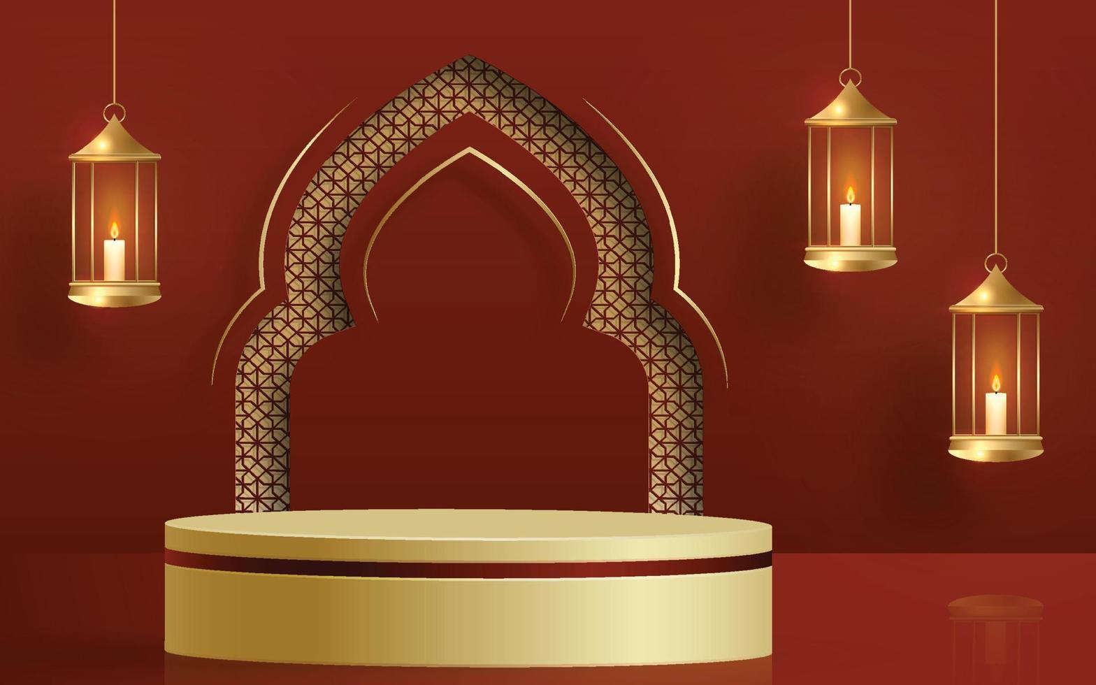 Islamic 3d podium round stage on color background vector